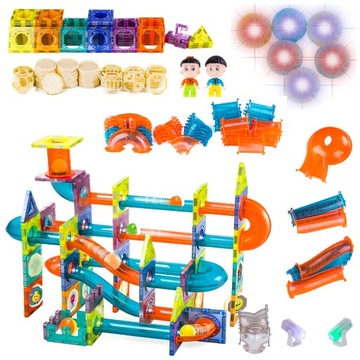 Duży Zestaw Klocków Magnetycznych KLOCKI Konstrukcyjne Świecące 202 el XXL