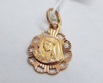 Złota zawieszka medalik Maryja czerwone złoto pr. 585 waga 1 g 2,2 cm