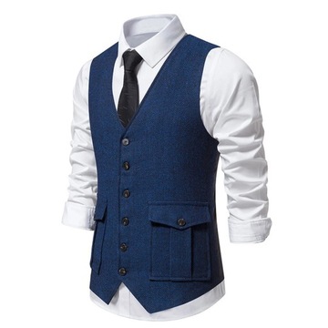 Men'S Casual Classic Suit Vest Retro Herringbone L