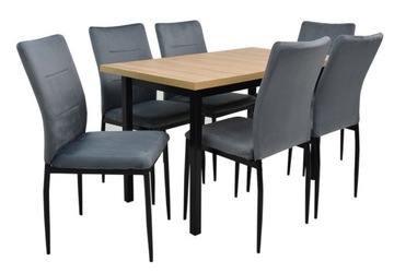 6x szare krzesła TAPICEROWANE velvet + mały stół rozkładany ARTISAN 120/160
