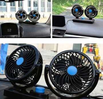 WIATRAK SAMOCHODOWY WENTYLATOR 360° PODWÓJNY REGULOWANY CICHY NA KOKPIT 12V