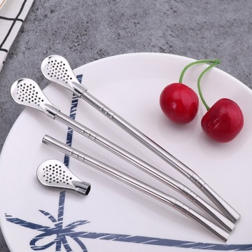 6x МЕТАЛЛИЧЕСКИЕ СОЛОМКИ И ЛОЖКИ ДЛЯ ДЕСЕРТНЫХ НАПИТКОВ