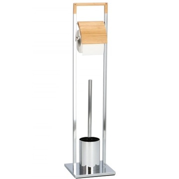 STOJAK UCHWYT NA PAPIER SZCZOTKA WC 2w1 CHROMOWANY BAMBUS METAL STOJĄCY