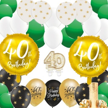 Balony na 40 Urodziny Zestaw 40 lat zestaw balonów na 40stkę biel zieleń