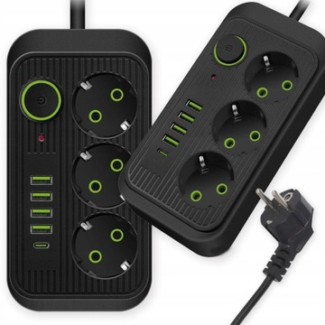 PRZEDŁUŻACZ LISTWA ZASILAJĄCA 2M 3 GNIAZDA 4x USB