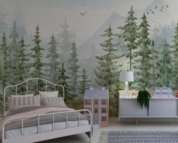 Фотообои для детей, лесные обои, лесные горы, деревья, на заказ, бесплатный клей