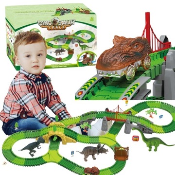 TOR SAMOCHODOWY WYŚCIGOWY ZESTAW AUTO MEGA PARK DINOZAURÓW 270 el. ZABAWKA