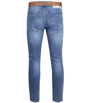 Klasyczne spodnie męskie jeansy z brązowym paskiem 38