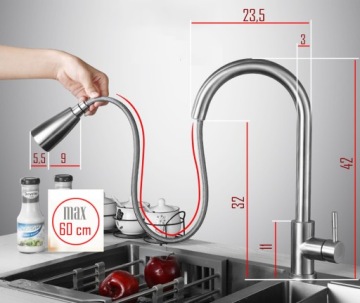 Смеситель для кухонной раковины, ДЛИННЫЙ ВЫДВИЖНОЙ ДВУХФУНКЦИОНАЛЬНЫЙ ИЗЛИК