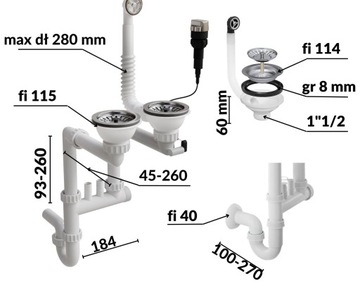 Сифон для двухчашной мойки, автоматический, хром.