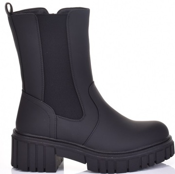 BUTY NA ZIMĘ DAMSKIE SKÓRZANE NA PLATFORMIE CZARNE