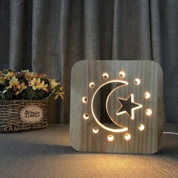 LAMPKA NOCNA 3D LED DREWNIANA KSIĘŻYC PREZENT