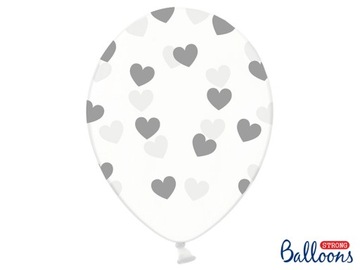 Balon lateksowy transparentny w szare serduszka
