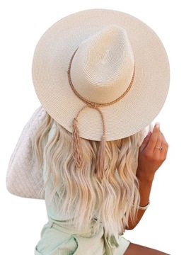 MANBEIYA plażowy kapelusz słomkowy beżowy przeciwsłoneczny letni plażowy