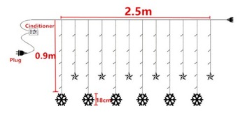 Светодиодная световая завеса снежинки многоцветная