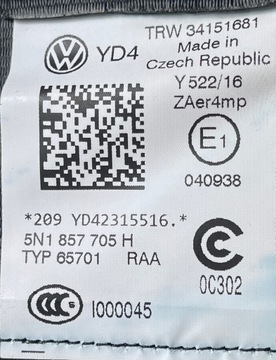 # VW TIGUAN 5N 12-16 РЕМЕНЬ БЕЗОПАСНОСТИ ПЕРЕДНИЙ ЛЕВ