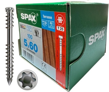 SPAX WKRĘTY TARASOWE 5X60 T25 A-2 SZTUK 100 SREBRO