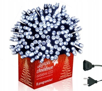100 LED LAMPKI ŚWIATEŁKA CHOINKOWE BIAŁY ZIMNY ZEWNĘTRZNE WEWNĘTRZNE 8M