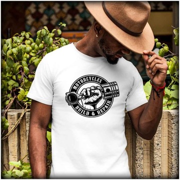 Męski Tshirt Motocykl tłok dłoń build repair custom rider L