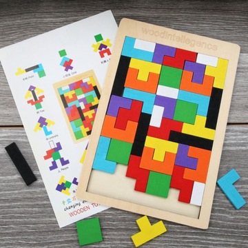 НАБОР ЛОГИЧЕСКОЙ ИГРЫ ДЕРЕВЯННЫХ БЛОКОВ TETRIS PUZZLE 40 ELEM TANGRAM