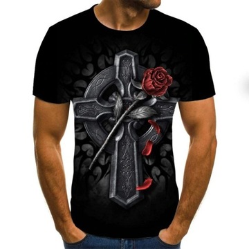 MĘSKA KOSZULKA T-SHIRT nadruk 3D KRZYŻ RÓŻA