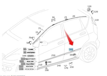 LIŠTA CHRÓM BOČNÍ MERCEDES A TŘÍDA W169 ZADNÍ PRAV.