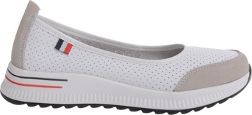 БАЛЕТКИ ЖЕНСКИЕ СПОРТИВНЫЕ, КОЖАНЫЕ, АЖУРНЫЕ, белый/темно-синий 38