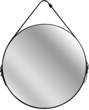 LUSTRO OKRĄGŁE NA PASKU 60 cm CZARNA OKRĄGŁE LUSTRO ŚCIENNE LOFT