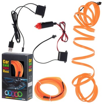 Oświetlenie ambientowe LED do samochodu auta USB 12V taśma 5m pomarańczowa