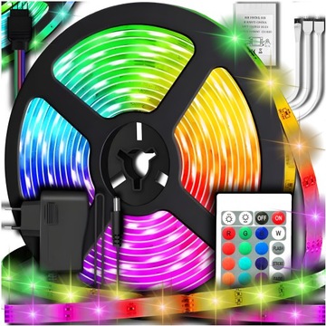 СВЕТОДИОДНАЯ ЛЕНТА 5М RGB 12В + ВОДОНЕПРОНИЦАЕМЫЙ НАБОР ПУЛЬТА ДИСТАНЦИОННОГО УПРАВЛЕНИЯ ЦВЕТНЫЕ САМОКЛЕЯЩИЕСЯ СВЕТОДИОДЫ