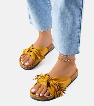 Żółte klapki damskie korkowa podeszwa buty J56 16858 rozmiar 37