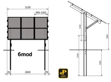 Konstrukcja fotowoltaiczna jednopodp. PRW1V2x3 +2m