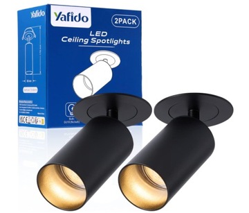 Yafido Zestaw 2 czarnych reflektorów sufitowych LED obrót 360° GU10