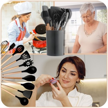 НАБОР КУХОННОЙ ПОСУДЫ СИЛИКОНОВАЯ ДЕРЕВЯННАЯ КУХОННАЯ ПОСУДА 12 EL