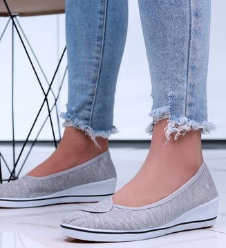 Szare damskie tenisówki slip on na niskim koturnie Buty z tkaniny 15891 38