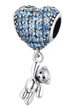 MD charms misiek niebieskie kamienie serce | S925
