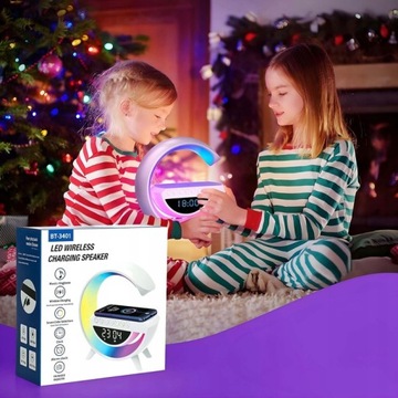 Inteligentna Lampa LED RGB Ładowarką QI Głośnik BT Radio FM Budzik 6W1
