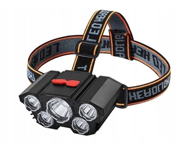 MOCNA LATARKA CZOŁÓWKA WODOODPORNA 5x LED CREE USB