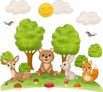 NAKLEJKI NA ŚCIANĘ LAS ZWIERZĄTKA 50x100cm LAS12