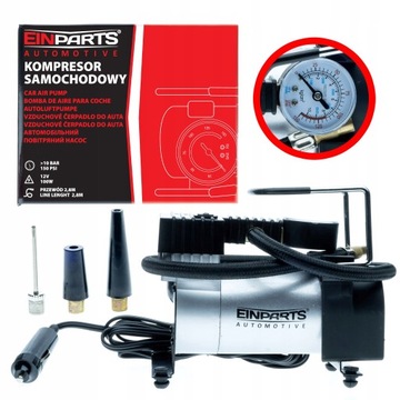 KOMPRESOR SAMOCHODOWY 12V DO ZAPALNICZKI 1-TŁOKOWY METAL 100W 150PSI 10BAR