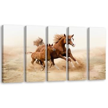 OBRAZ TRYPTYK Gniade Konie Galop Natura 200x80