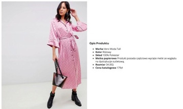 Vero Moda sukienka tunika szlafrok midi satynowa różowa XS