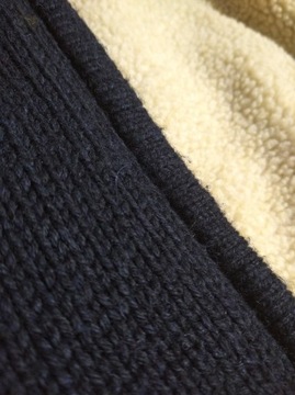 gruby ciepły zimowy wełniany sweter męski sherpa na misiu suwak granat M
