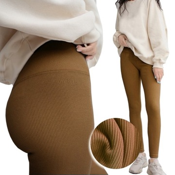 LEGGINSY z WYSOKIM STANEM PRĄŻKOWANE MODELUJĄCE BAWEŁNA KRYJĄCE - 908 L/XL