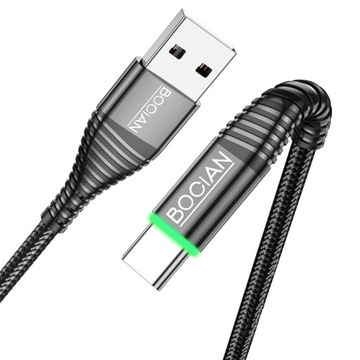 Szybki kabel QC USB - USB typ C Nylon 3A LED 0,5M