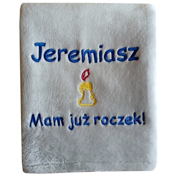 Prezent na 1 pierwsze urodziny ROCZEK kocyk z haftem IMIENIEM DZIECKA datą