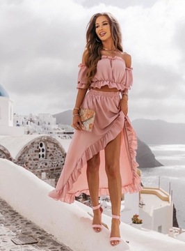 ЛЕТНИЙ КОМПЛЕКТ ЖЕНСКИЙ, ИСПАНСКИЙ ТОП, АСИММЕТРИЧНАЯ ЮБКА РАЛЛИ