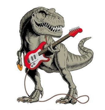 DUŻA TERMO NAKLEJKA APLIKACJA NAPRASOWANKA DINOSAUR Z GITARĄ D4