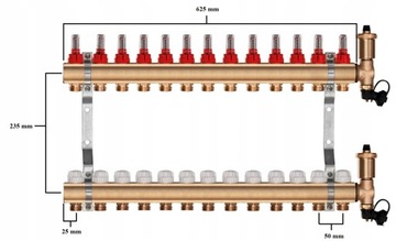 Коллектор для теплого пола 13 + СОЕДИНИТЕЛИ + ПОВЕРХНОСТНАЯ КОРОБКА