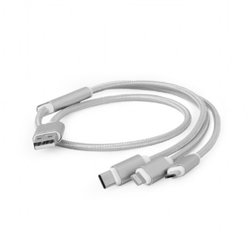 GEMBIRD KABEL USB 3w1 DO ŁADOWANIA - OPLOT - 3 WTYCZKI: MICRO + C + IPHONE